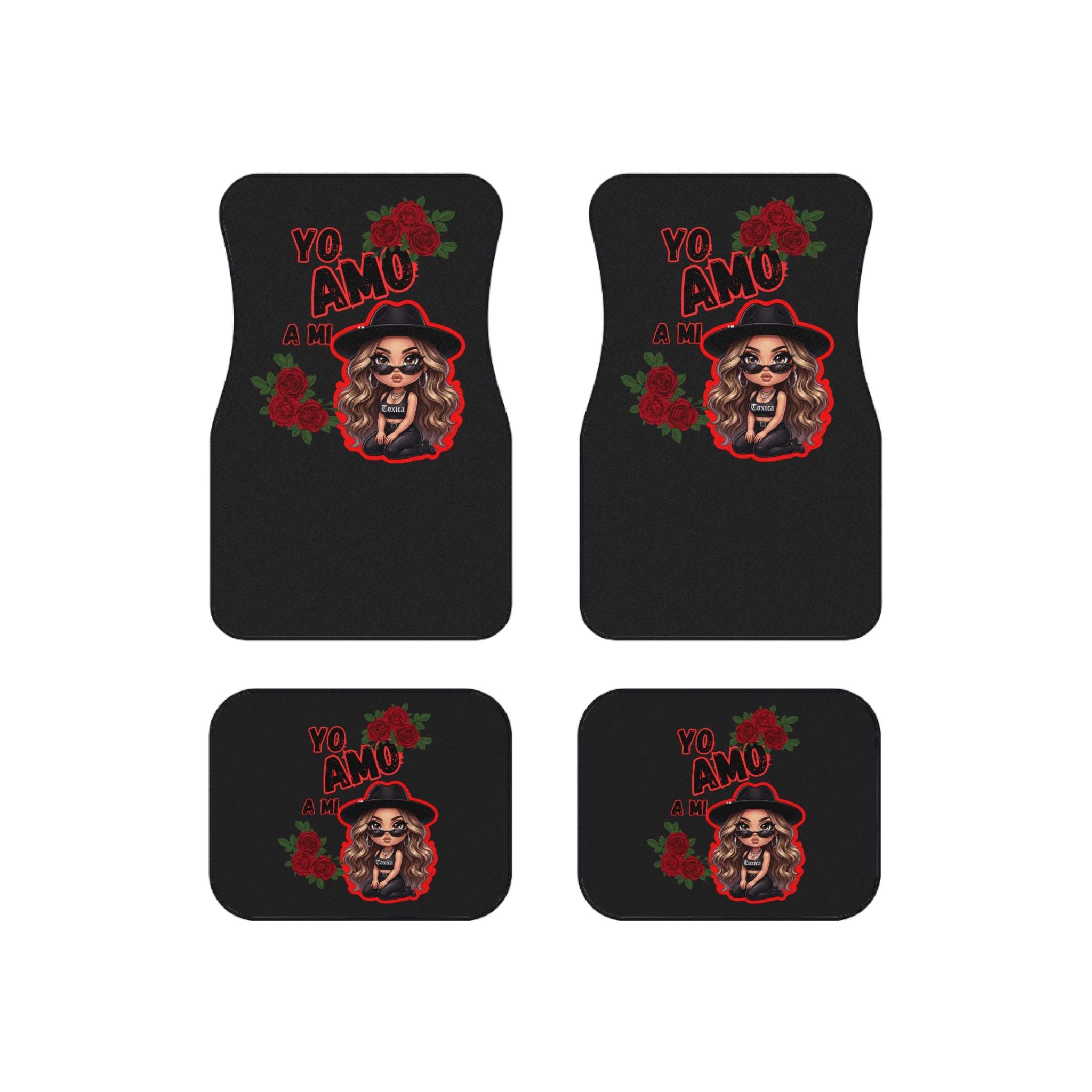 Car Mats - "Yo Amo a Mi Toxica" Floral Girl Custom 4-Piece Car Floor Mat Set